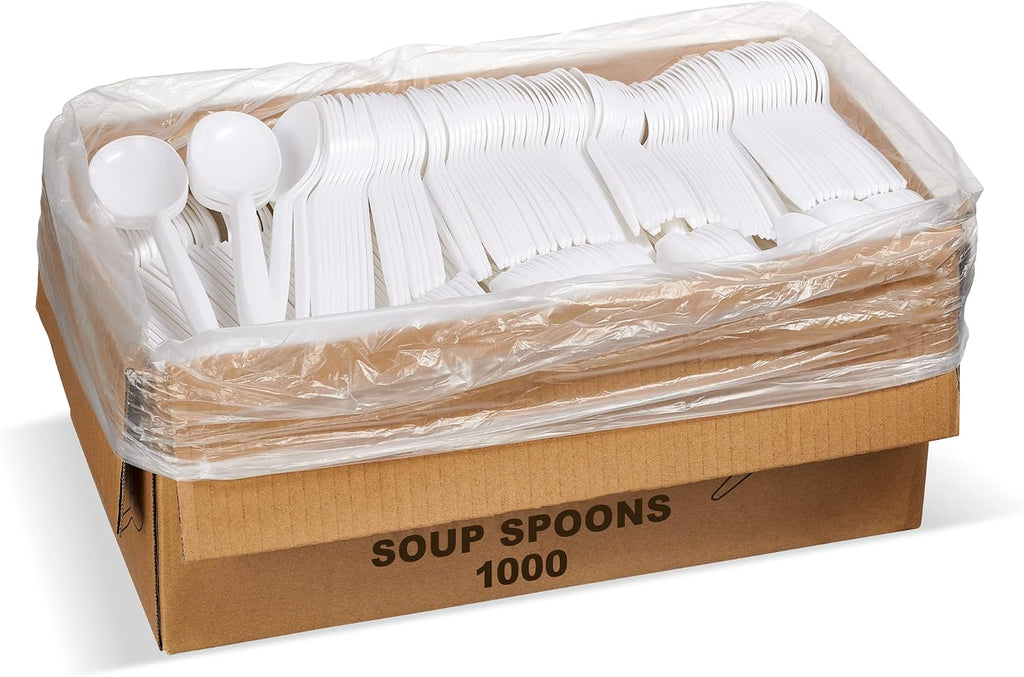 1,000 Plastic Disposable Soup Spoons Bulk White Medium Weight Disposable Silverware Plastic Cutlery Spoons