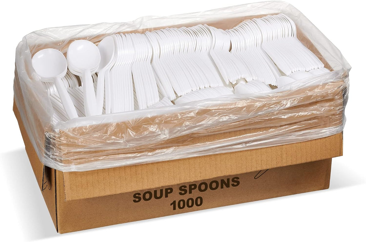 1,000 Plastic Disposable Soup Spoons Bulk White Medium Weight Disposable Silverware Plastic Cutlery Spoons