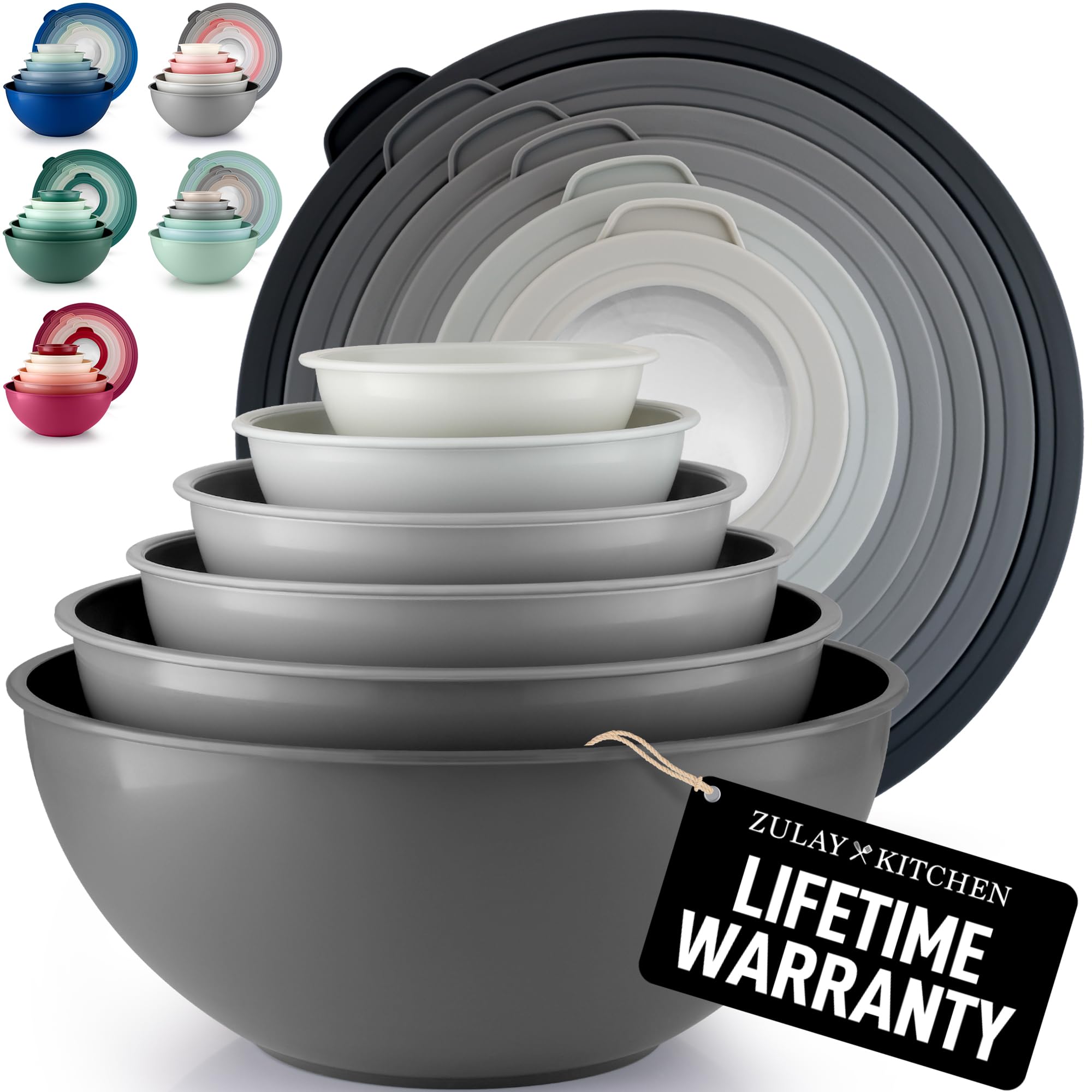 Zulay Kitchen 12 Piece Plastic Mixing Bowls with Lids Set - Leak-Proof Microwave & Freezer Safe Stackable Mixing Bowl Set for Preparing, Serving and Storing - Non-Slip Large Nesting Bowls (Blue Ombre)