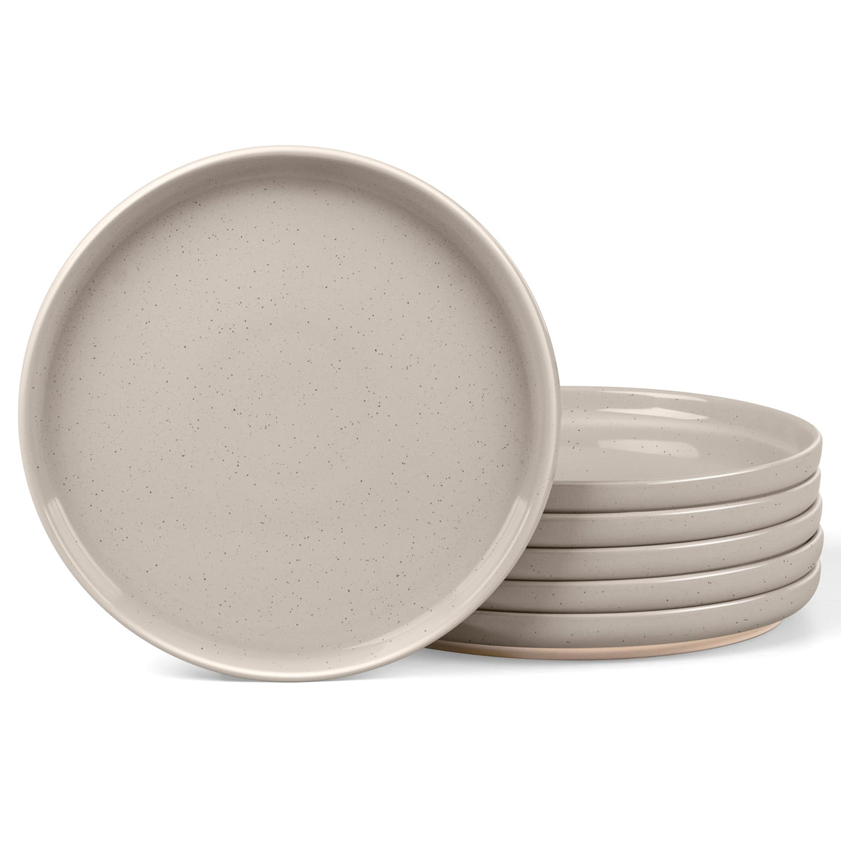 LIANYU Stoneware Dinner Plates Set of 4, 10.5 Inch Porcelain Kitchen Plates, High Edge Flat Dishes Set for Steak, Salad, Dessert, Microwave & Dishwasher & Oven Safe, Scratch Resistant, Milky Brown