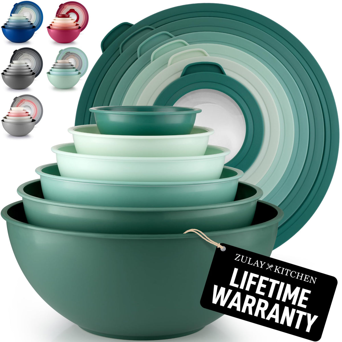 Zulay Kitchen 12 Piece Plastic Mixing Bowls with Lids Set - Leak-Proof Microwave & Freezer Safe Stackable Mixing Bowl Set for Preparing, Serving and Storing - Non-Slip Large Nesting Bowls (Blue Ombre)
