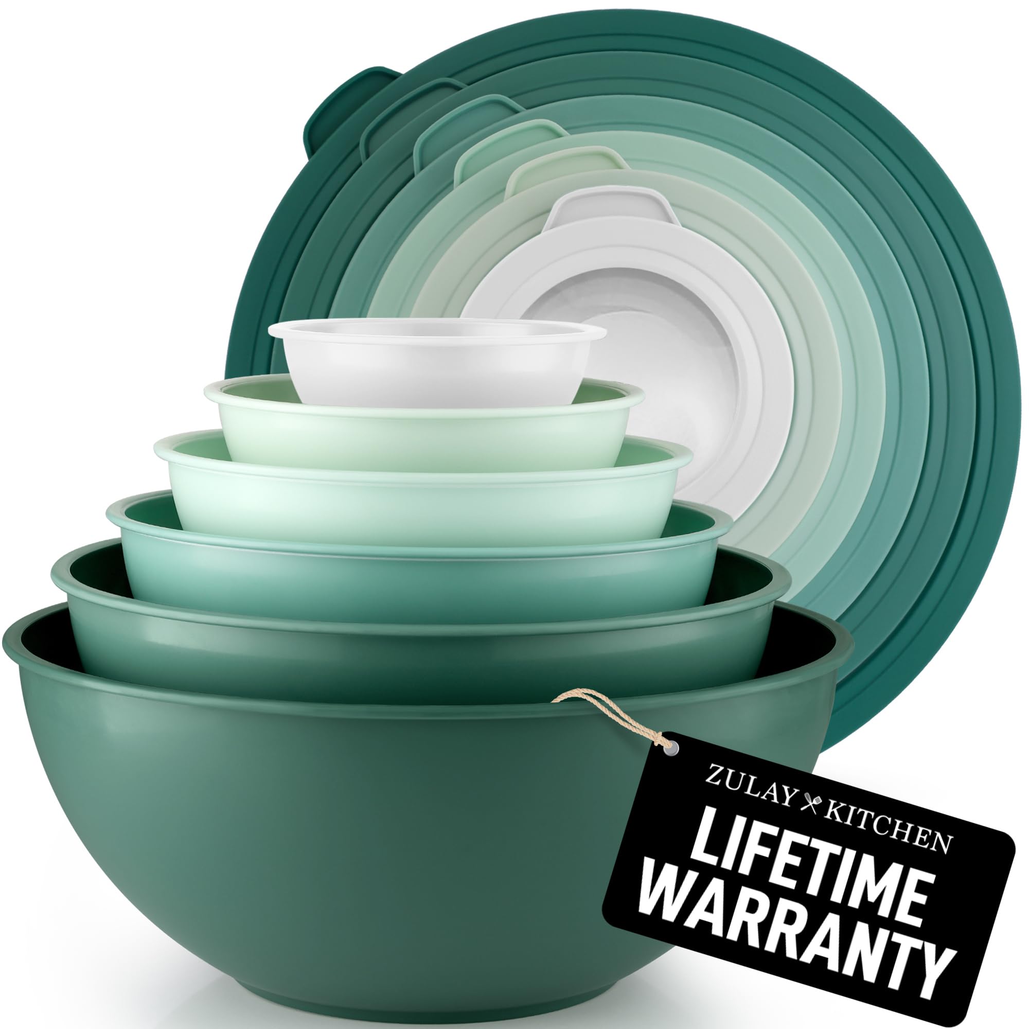 Zulay Kitchen 12 Piece Plastic Mixing Bowls with Lids Set - Leak-Proof Microwave & Freezer Safe Stackable Mixing Bowl Set for Preparing, Serving and Storing - Non-Slip Large Nesting Bowls (Blue Ombre)