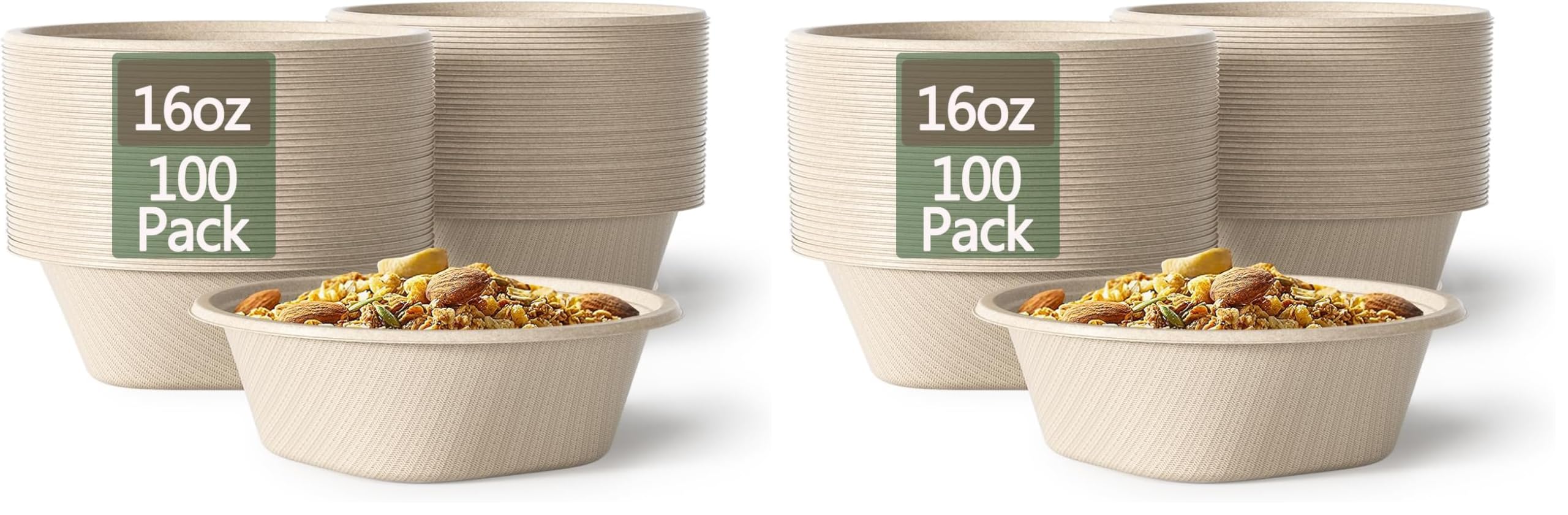 Large Disposable Bowl - Heavy Duty Paper Bowls - Made from Sugarcane and Bamboo Fiber, Microwave Safe - 48 Oz Paper Bowls for Soup, Salad, Ramen, Popcorn, etc.[50/Pack]