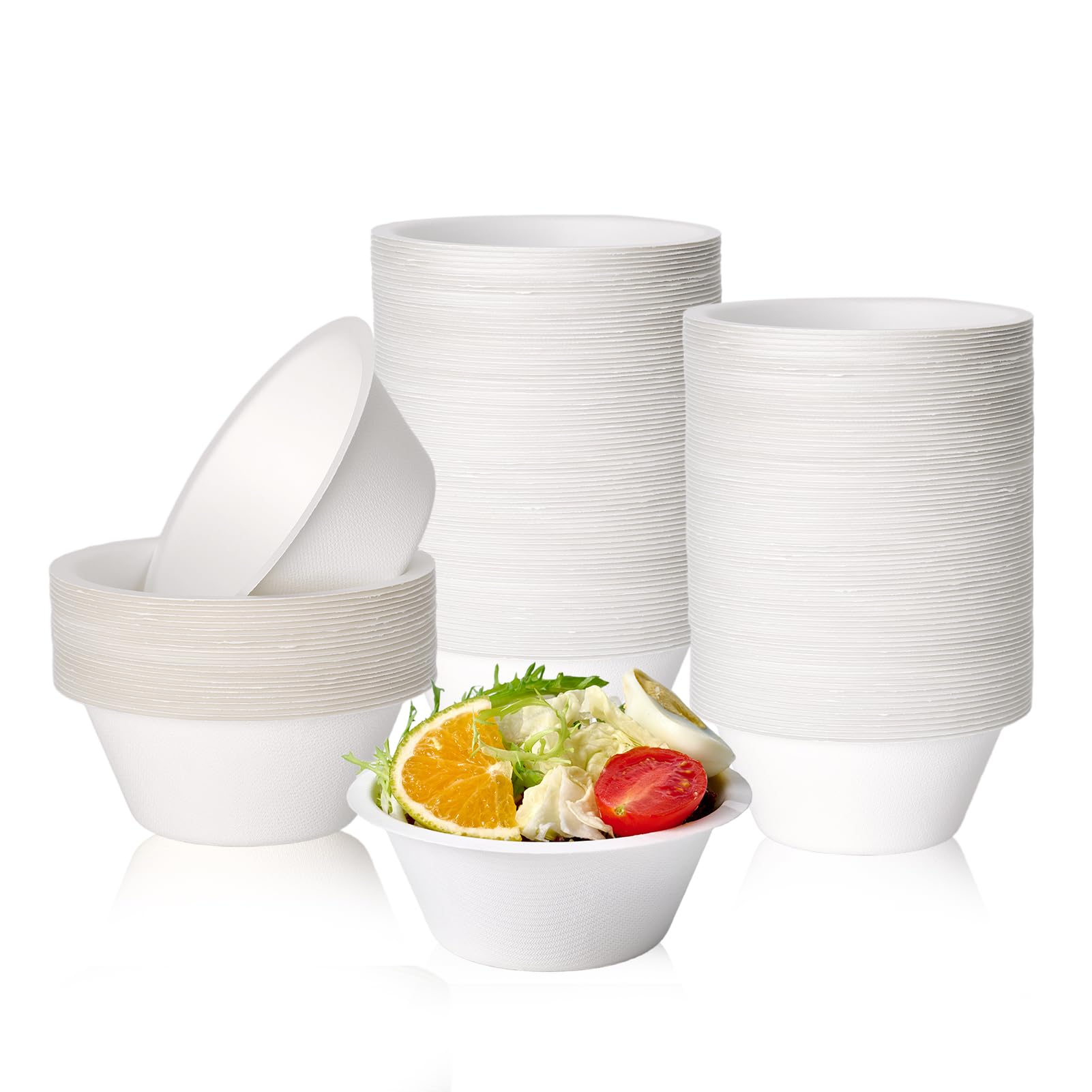 150 Pack 12 oz Compostable Paper Bowls Disposable, White | Heavy-Duty Biodegradable Bowls Made of Natural Sugarcane Bagasse, Perfect for Milk Cereals, Snacks, Salads, Desserts, Soups