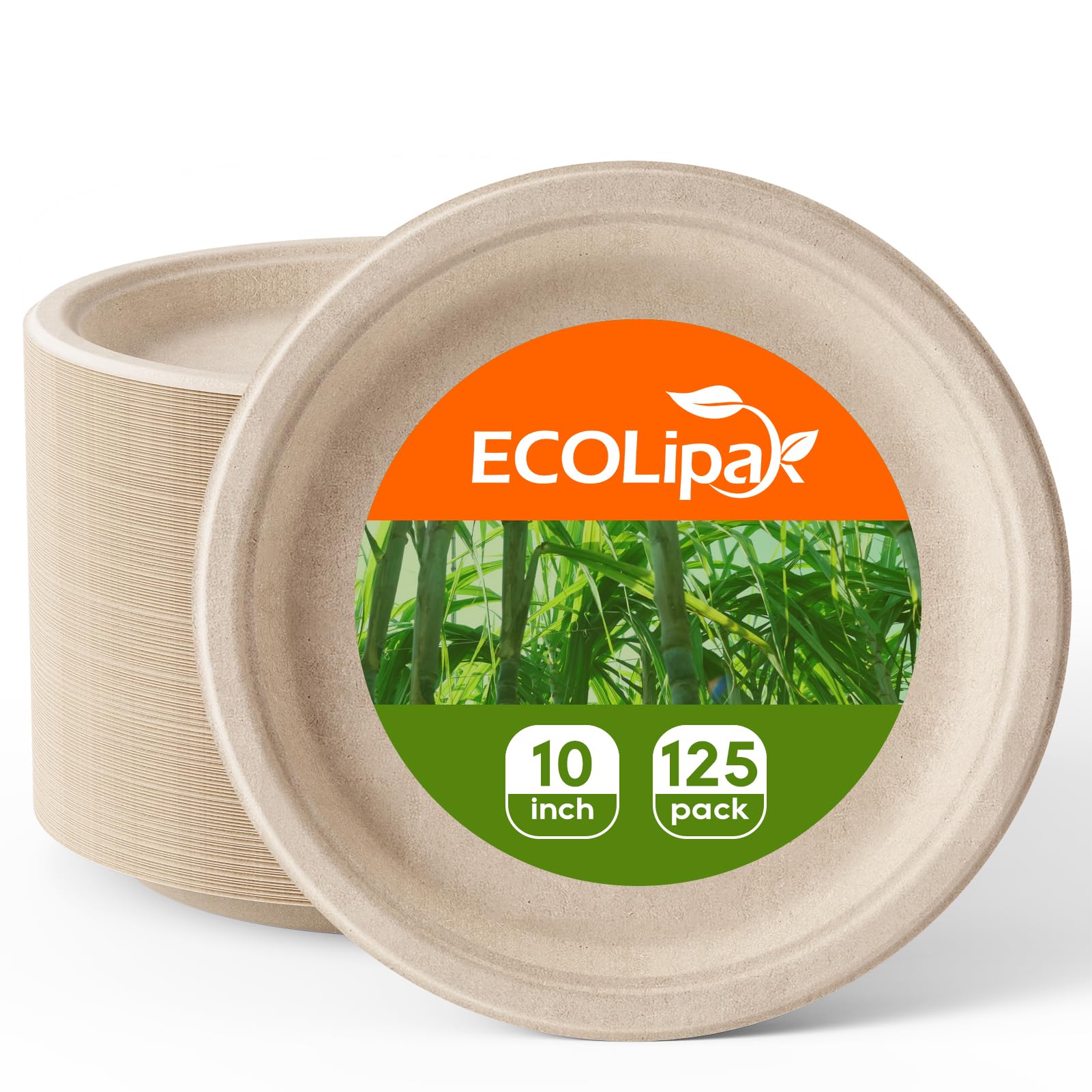 10 in 150 Pack White Compostable Disposable Paper Plates for Party | Heavy Duty, Biodegradable, Made of Eco-friendly Sugarcane Bagasse, Ideal for Dinner, Picnic, Wedding, Birthday, Daily use