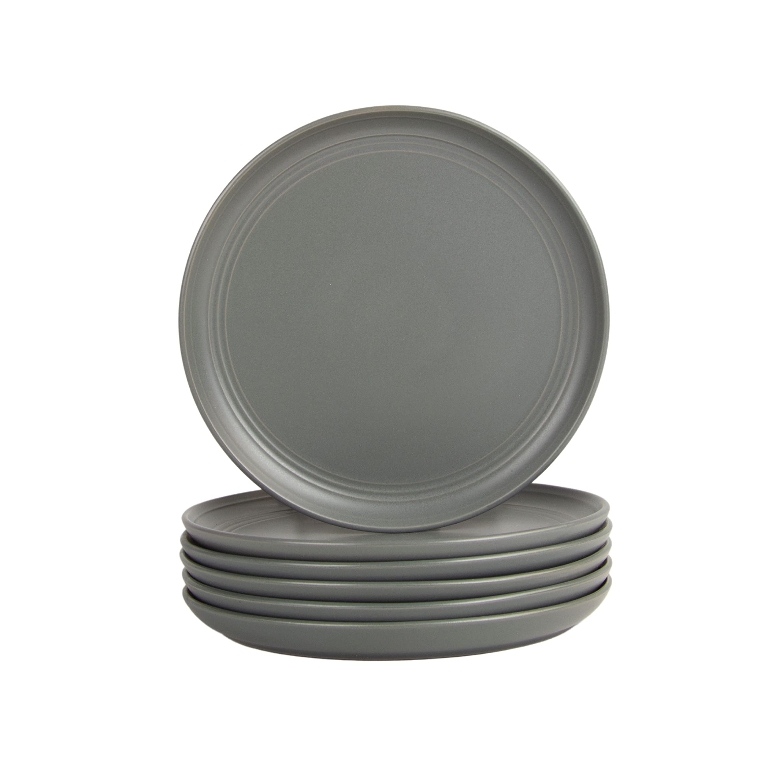 Double Line 10.5" Dinner Plate, Set of 6, Matte Black