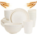 Rubtlamp Wheat Straw Dinnerware Sets, 16PCS Plastic Dinnerware Set for 4, Wheat Straw Plates and Bowls Sets, Unbreakable Dinnerware Plastic Microwave Safe Dishes Set for Kitchen&Camping