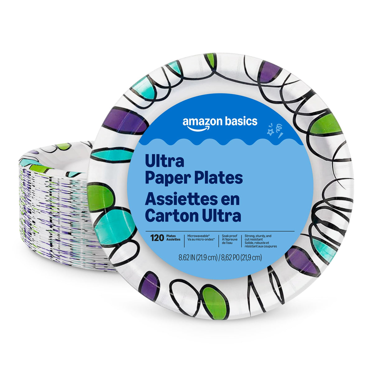 Amazon Basics Ultra Paper Plates, 10 Inch, Disposable, 372 Count (2 Pack of 186), Packaging May Vary