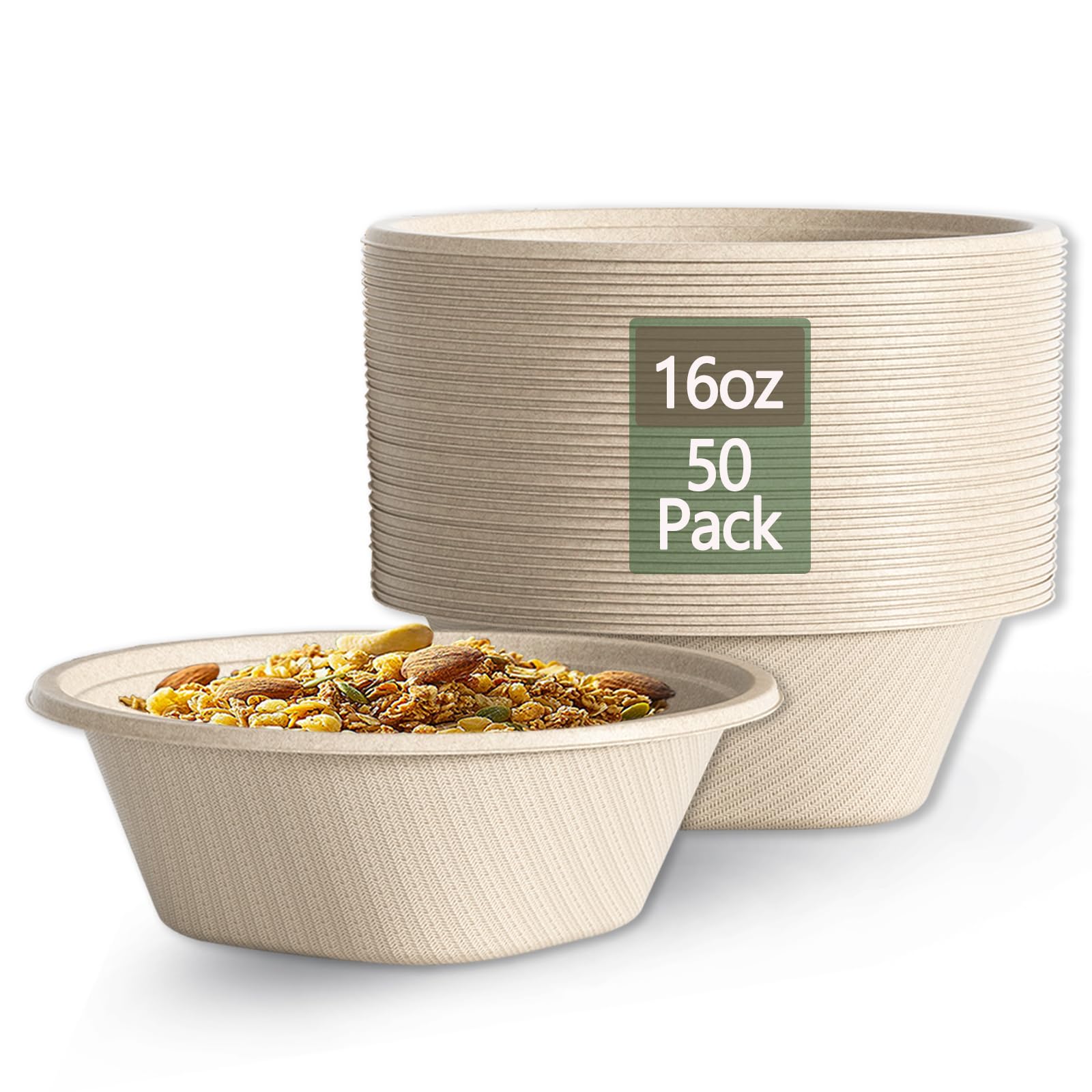24 Oz Disposable Bowls, [100 Pack] Paper Bowls Disposable - Heavy Duty and Eco-friendly Sugarcane and Bamboo Bagasse Biodegradable Bowls for Cereal, Rice, French Fries - Convenient and Compostable