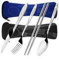 SENHAI 8 Pieces Flatware Sets Knife, Fork, Spoon, Chopsticks, 2 Pack Rustproof Stainless Steel Tableware Dinnerware with Carrying Case for Traveling Camping Picnic Working Hiking