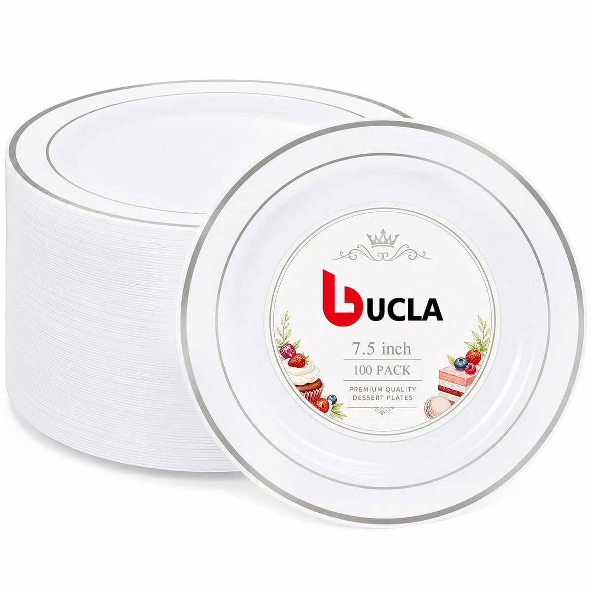 bUCLA 100PCS White Plastic Plates-10.25inch Disposable Dinner Plates-Premium Party&Wedding Plates