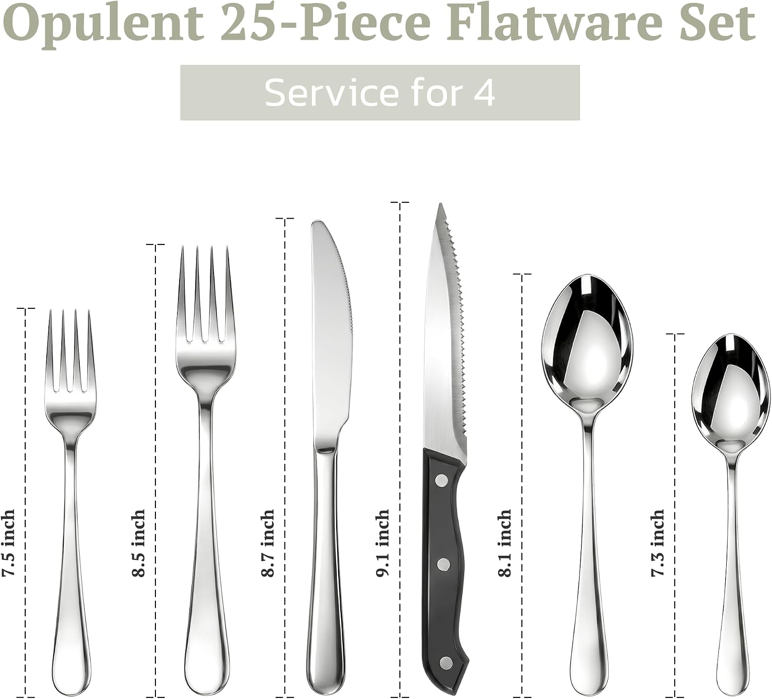Astercook 25-Pieces Silverware Set with Steak Knives, Tableware Set for 4 - Great Food-Grade Stainless Steel Flatware Set, Mirror-Polished Dining Utensil Set Perfect for Home & Restaurant