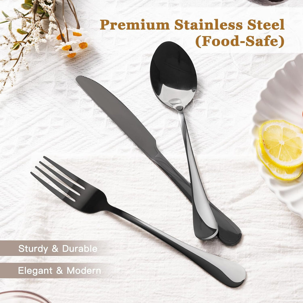 Astercook 24-Piece Black Silverware Set and 13-Piece Kitchen Knives Set