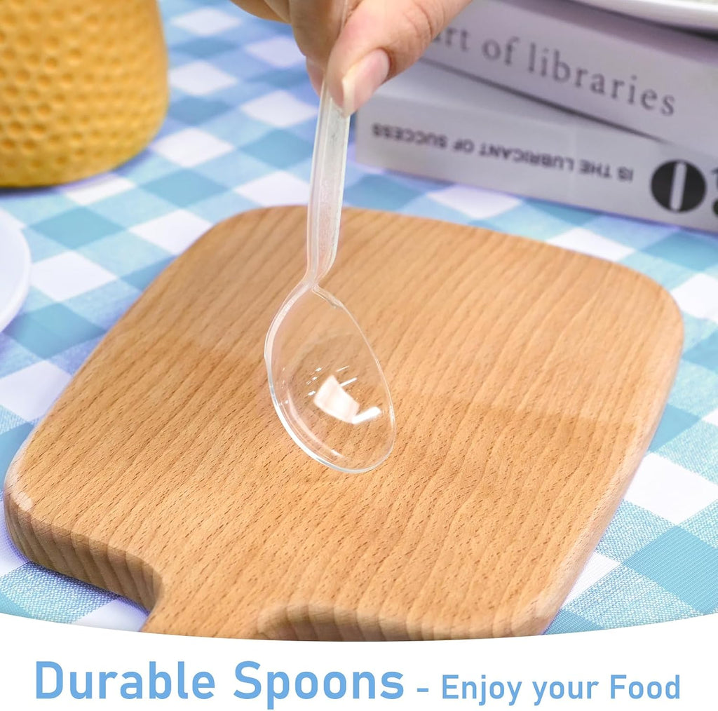 EcoDispose 100 Count Disposable Clear Plastic Spoons, Heavy Duty Cutlery | Heat Resistant, BPA-Free, Durable Plastic Silverware, for Catering Party Event Supply