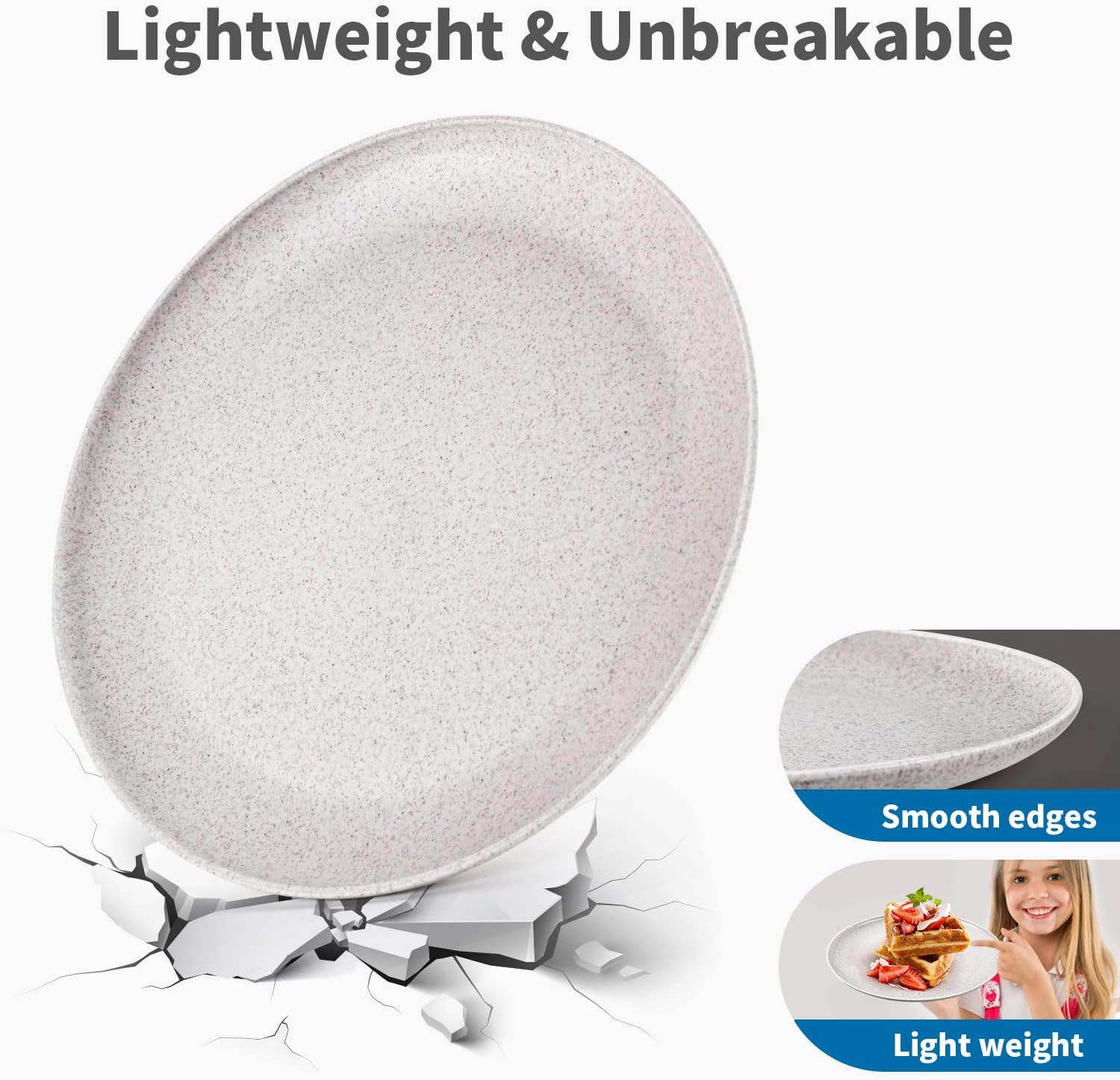 MISS BIG Wheat Straw Plates Set of 8, 10 Inch Dinner Plates, BPA Free | Family-size wheat straw dinner plates for daily meals, fewer paper plates, dishwasher cleanup, and short reheating.