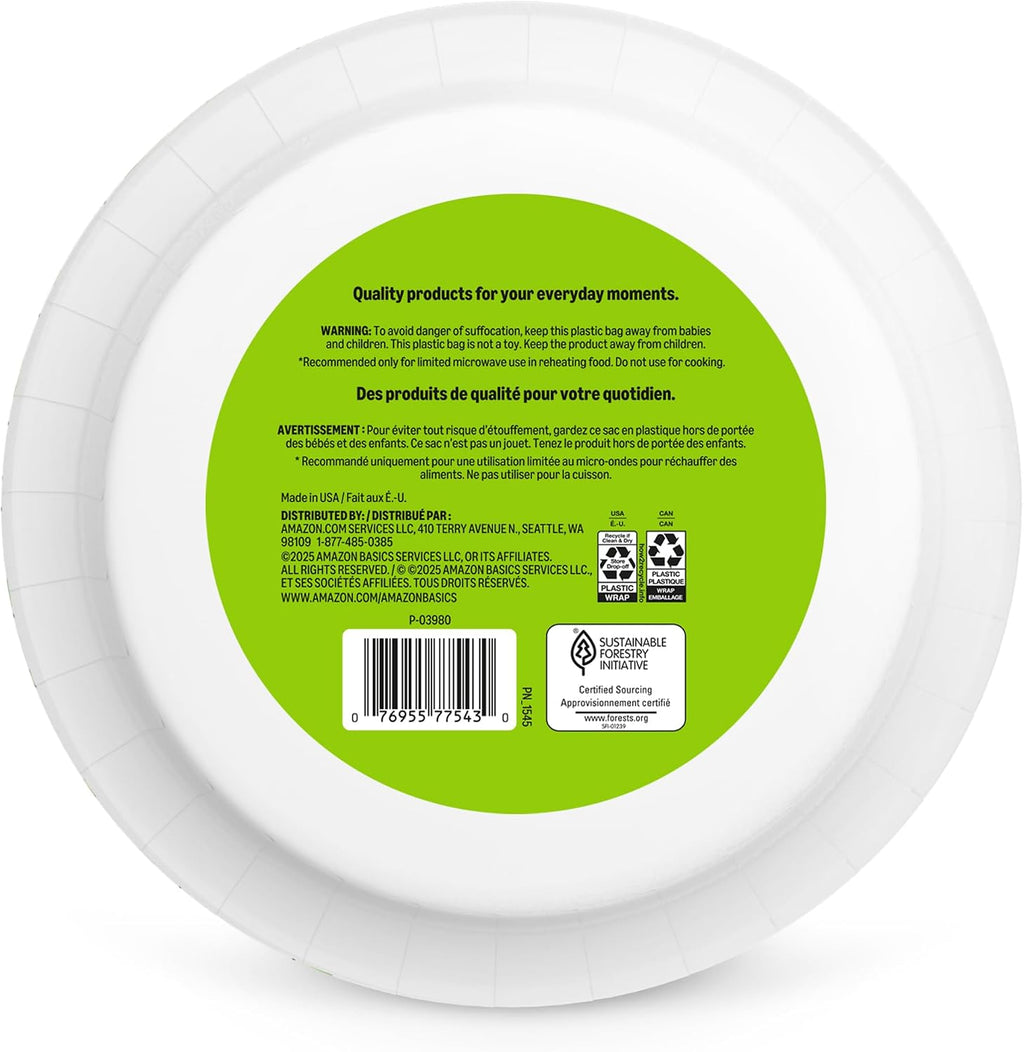 Amazon Basics Everyday Paper Plates, 10 Inch, Disposable, 150 Count, Packaging May Vary