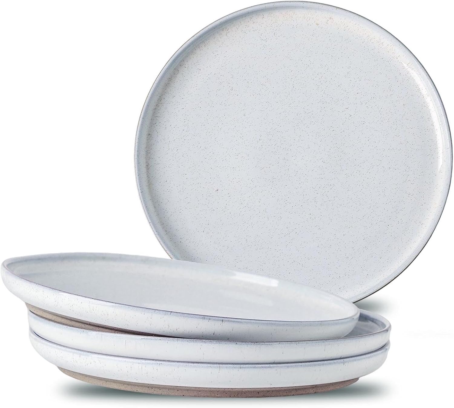 Ceramic Dinner Plates Set of 4 with High Edges, 10 Inch Glacier White Plates for Salad, Pasta and Steak, Oven＆Dishwasher Safe, Stoneware Plates with Matte Terracotta Base, Porcelain,Scratch Resistant