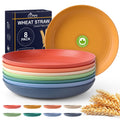 HOTEC 8-Pack 9inch BPA Free Unbreakable Deep Dinner Plates, Wheat Straw Plastic Plates Dishwasher Safe Kitchen Plates Dinnerware, Multicolor
