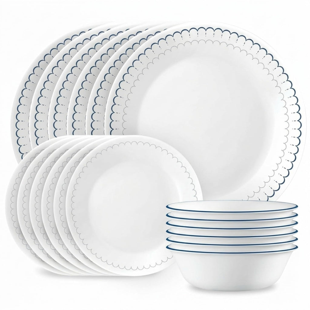 Corelle Vitrelle 18 Piece Glass Dinnerware Sets Service for 6, Triple Layer Chip & Crack Resistant Glass Plate and Bowl Sets, Wildflower