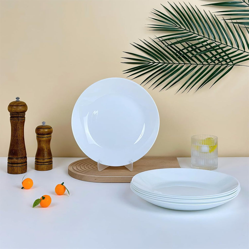 White Bone China Dinner Plates 10.5 Inch Set of 6 Microwave Dishwasher Safe | Great for daily dining, holiday gatherings & restaurants. lightweight bone china. Not for oven or steamer