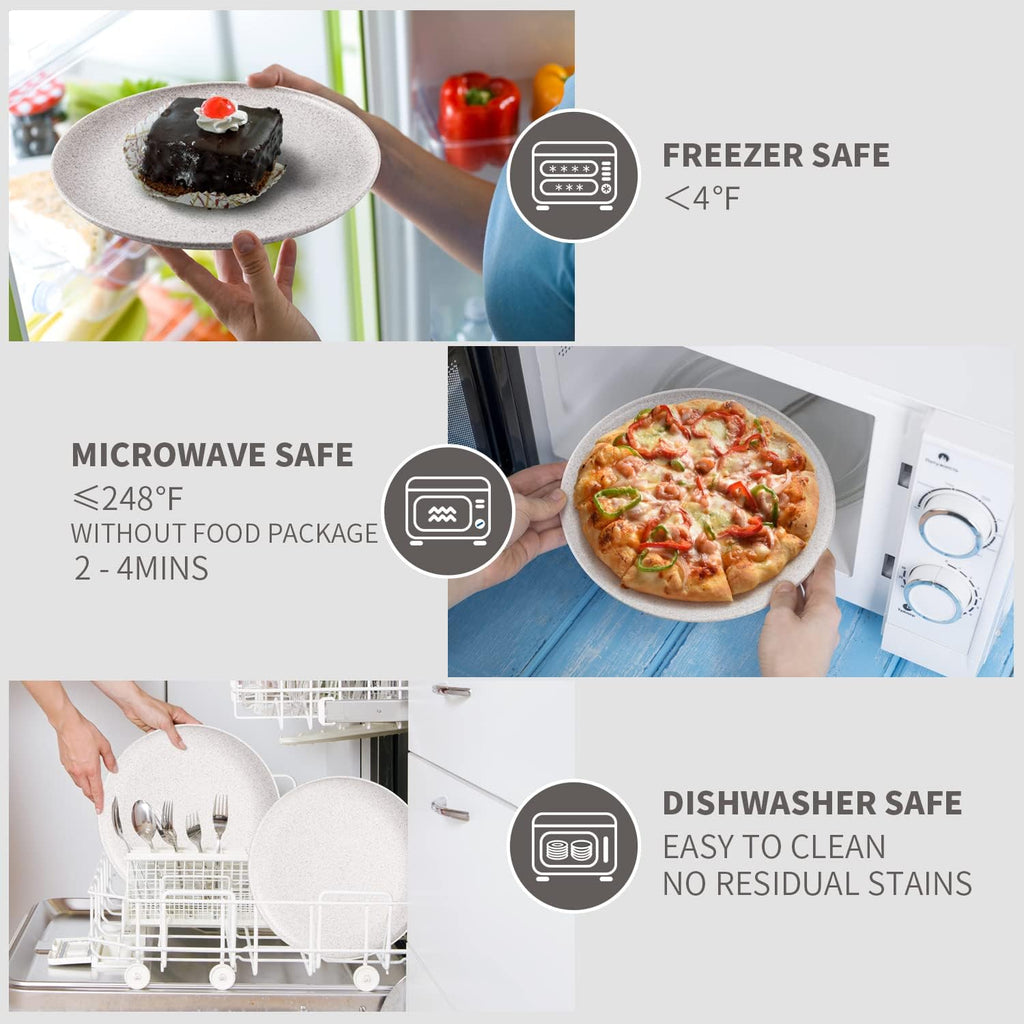 MISS BIG Wheat Straw Plates Set of 8, 10 Inch Dinner Plates, BPA Free | Family-size wheat straw dinner plates for daily meals, fewer paper plates, dishwasher cleanup, and short reheating.