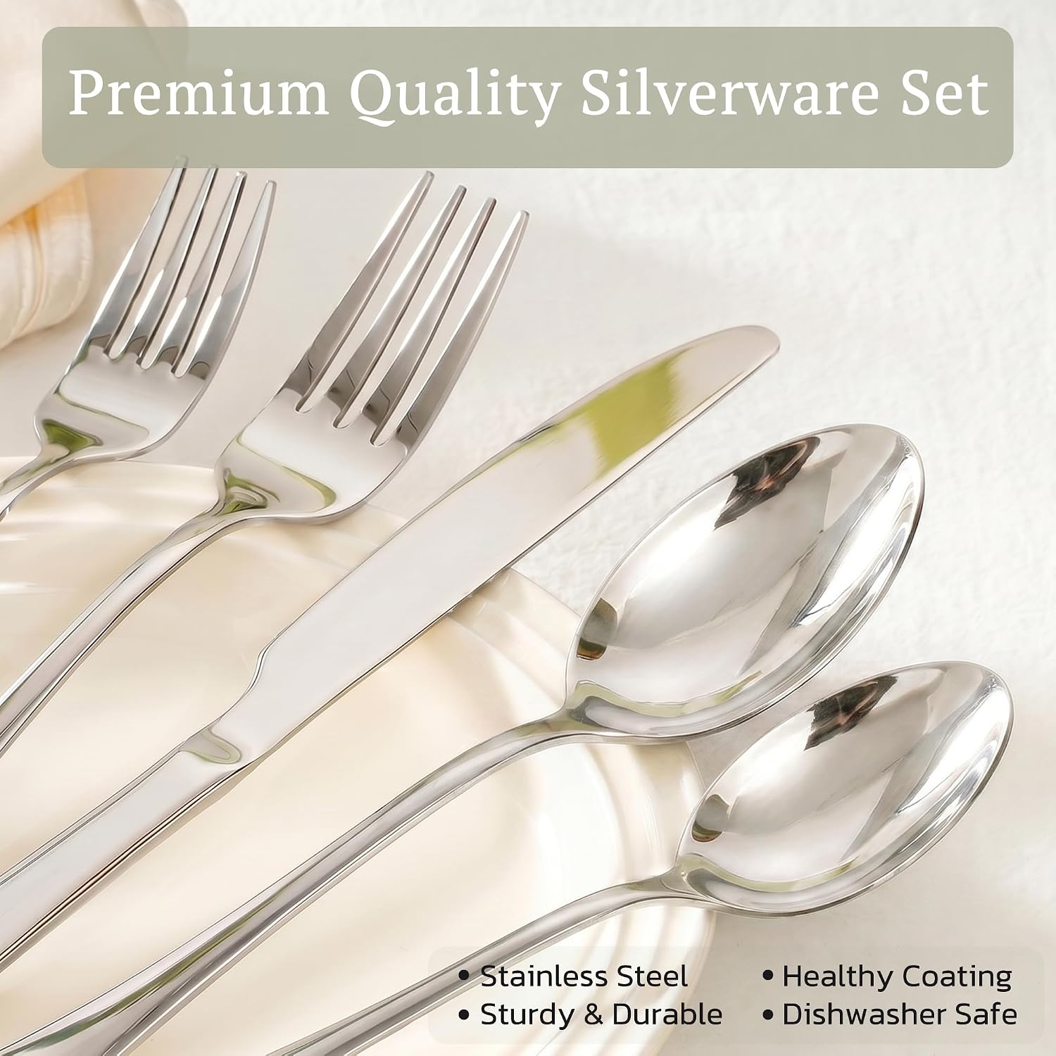 Astercook 25-Pieces Silverware Set with Steak Knives, Tableware Set for 4 - Great Food-Grade Stainless Steel Flatware Set, Mirror-Polished Dining Utensil Set Perfect for Home & Restaurant