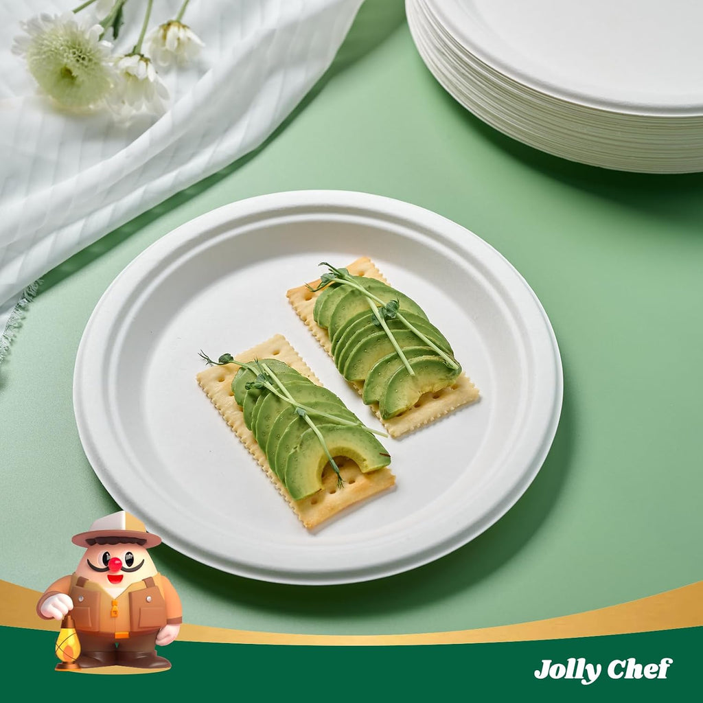 Compostable Heavy Duty Plates   [ ] Eco-Friendly Disposable White Paper Plates Made of Bagasse Biodegradable for Party Dinner Sugarcane Fibers Thanksgiving Day