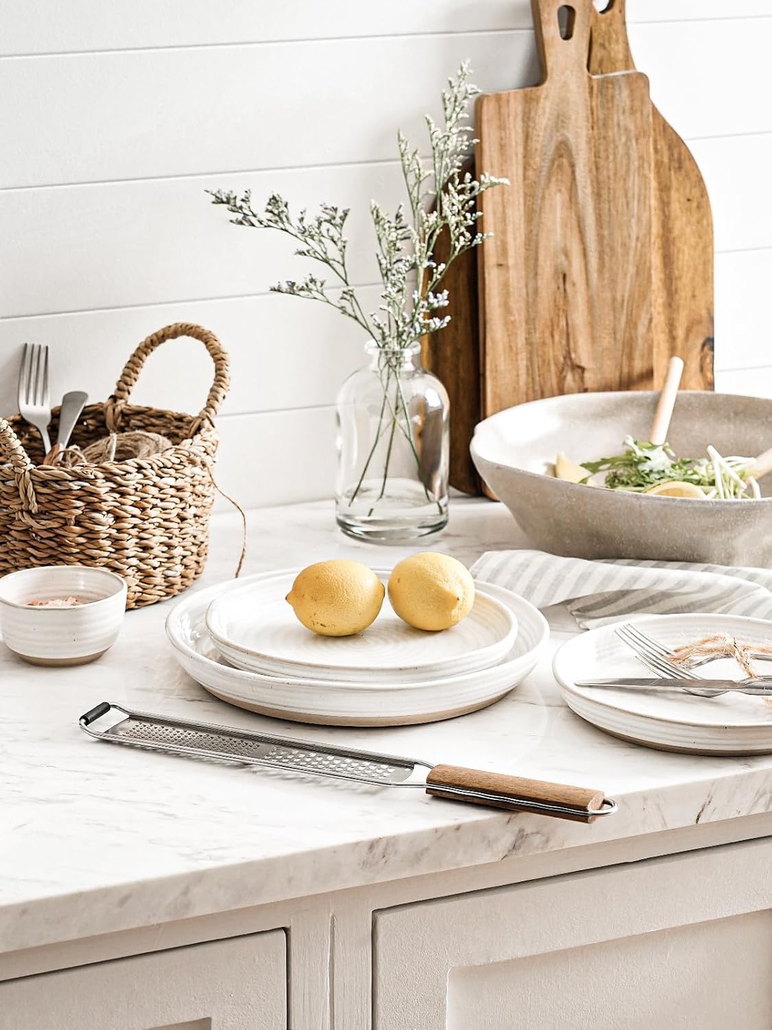 LE TAUCI 10 Inch Ceramic Dinner Plates Set of 4, Large Modern White Plate Set for Kitchen, Microwave & Dishwasher Safe Dinnerware Sets, Scratch Resistant Serving Dishes for Steak, Pasta - Arctic White