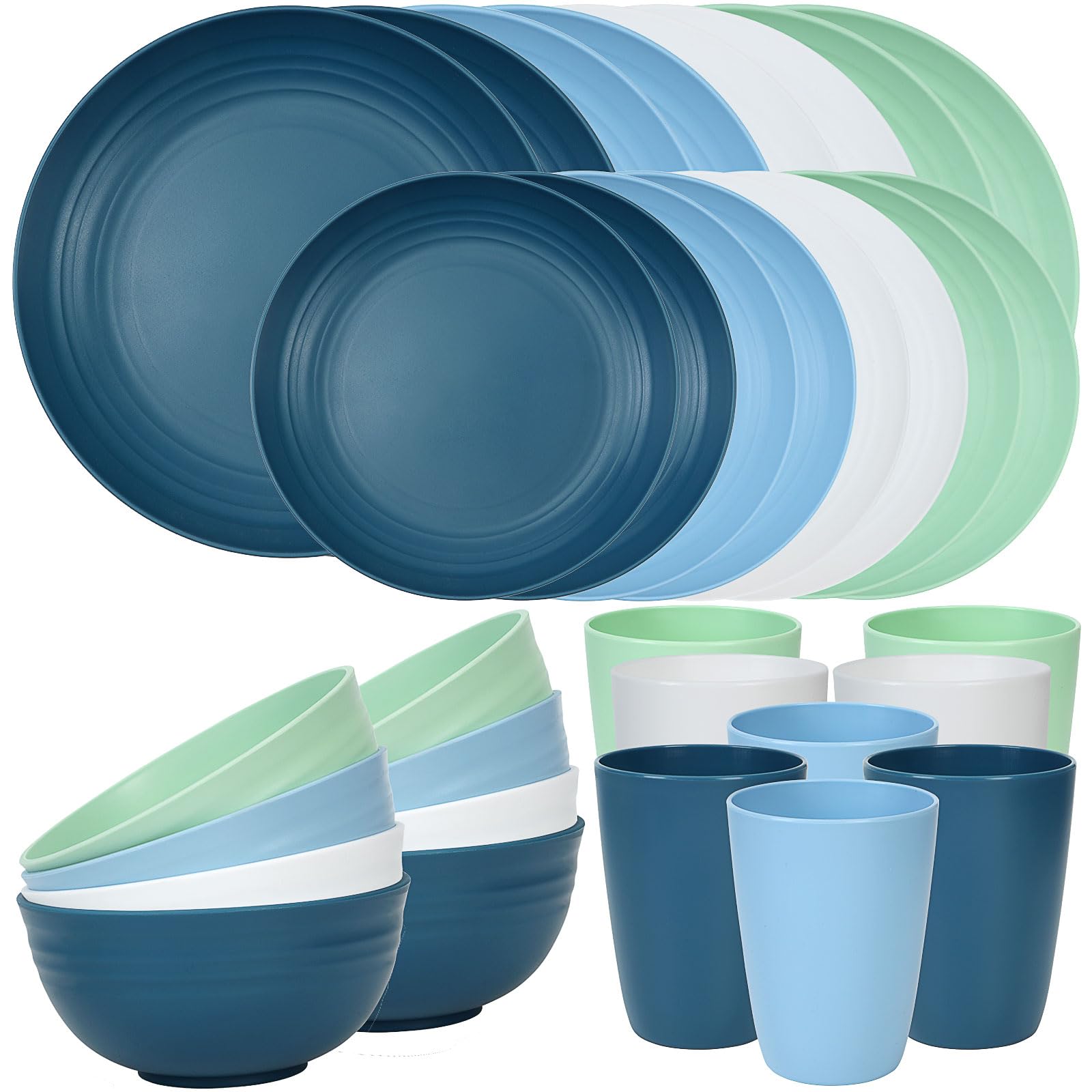 Quatish 24 Piece Plates and Bowls Sets for 6, Unbreakable Dinnerware Sets, Dish Set for Camping, Dishwasher Microwave Safe, Outdoor Kitchen and Apartment Dorm Dinning RV Essentials, Black