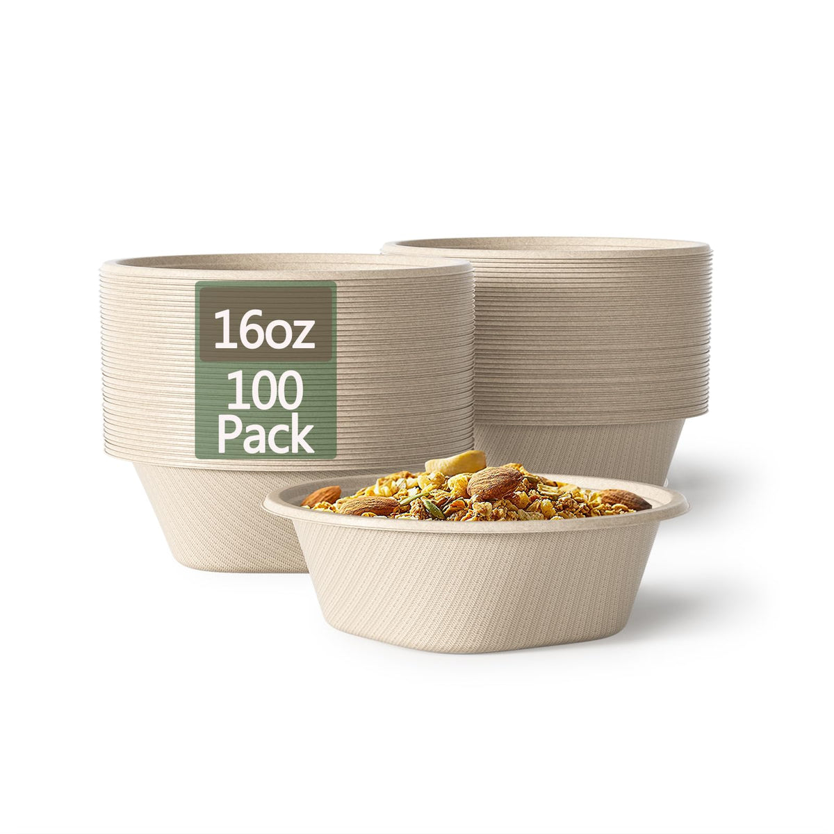 24 Oz Disposable Bowls, [100 Pack] Paper Bowls Disposable - Heavy Duty and Eco-friendly Sugarcane and Bamboo Bagasse Biodegradable Bowls for Cereal, Rice, French Fries - Convenient and Compostable