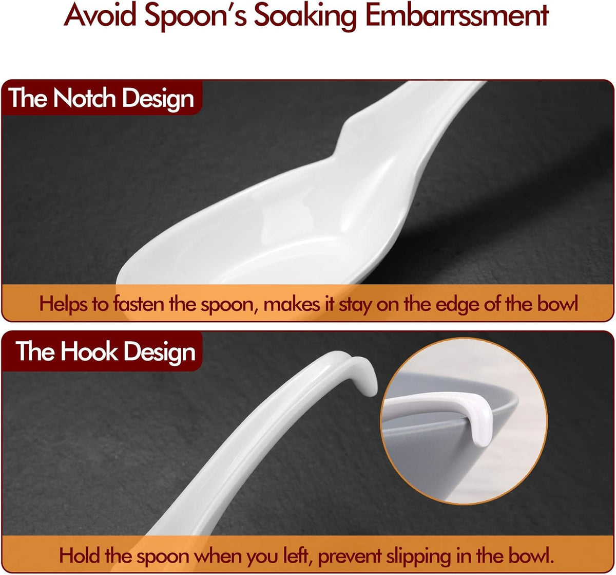 Hiware 12-piece Asian Soup Spoons, Rice Spoons, Chinese Won Ton Soup Spoon - Notch and Hook Style, White
