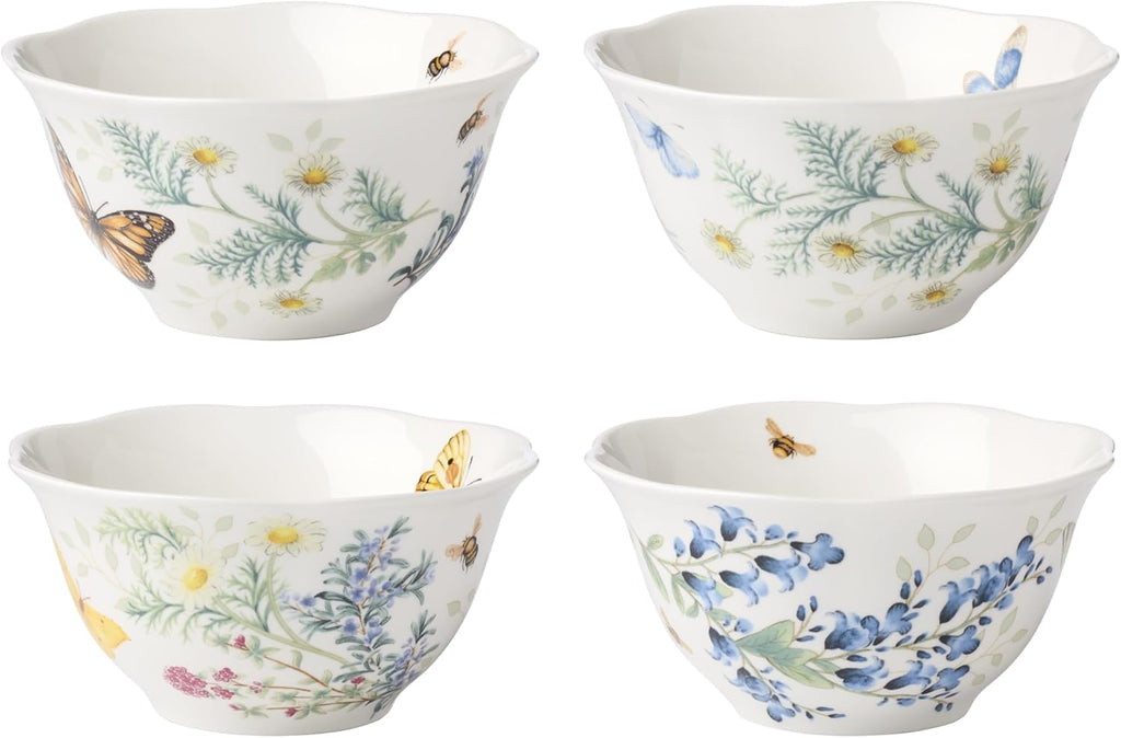 Lenox Butterfly Meadow Herbs Porcelain Dinner Plate Set for 4 | dishwasher safe | 10.75 inch diameter | floral, everyday dining, gift for women, kitchen essentials, dinnerware