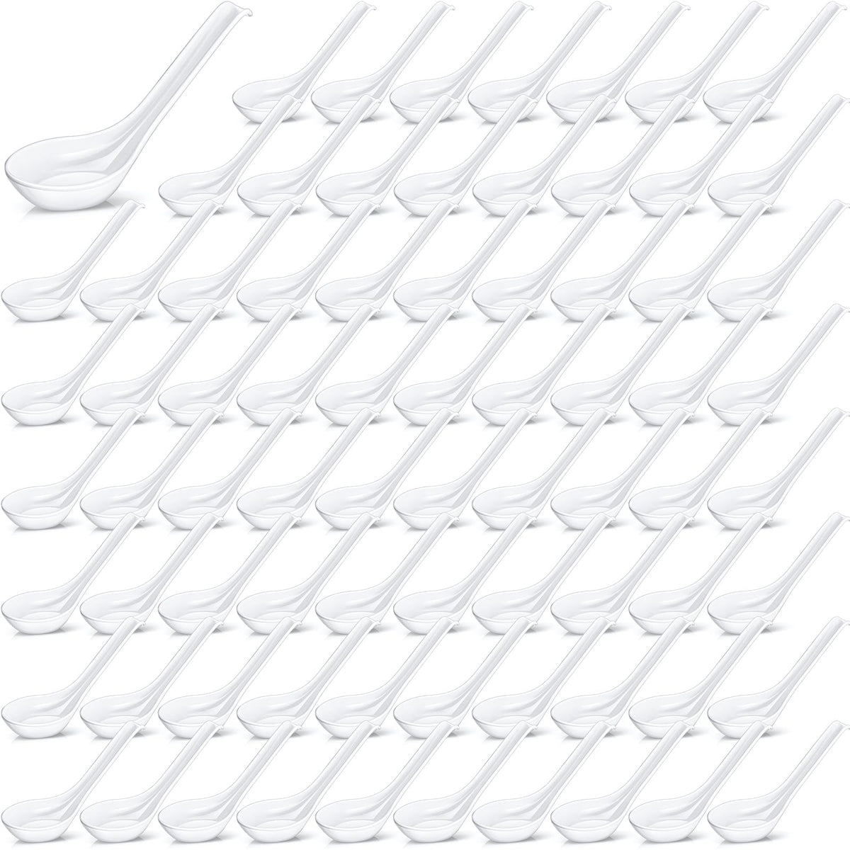Hushee 100 Pcs Asian Soup Spoon Large Chinese Noodle Ramen Reusable Japanese Pho Spoon Bulk with Hook for Home Restaurant
