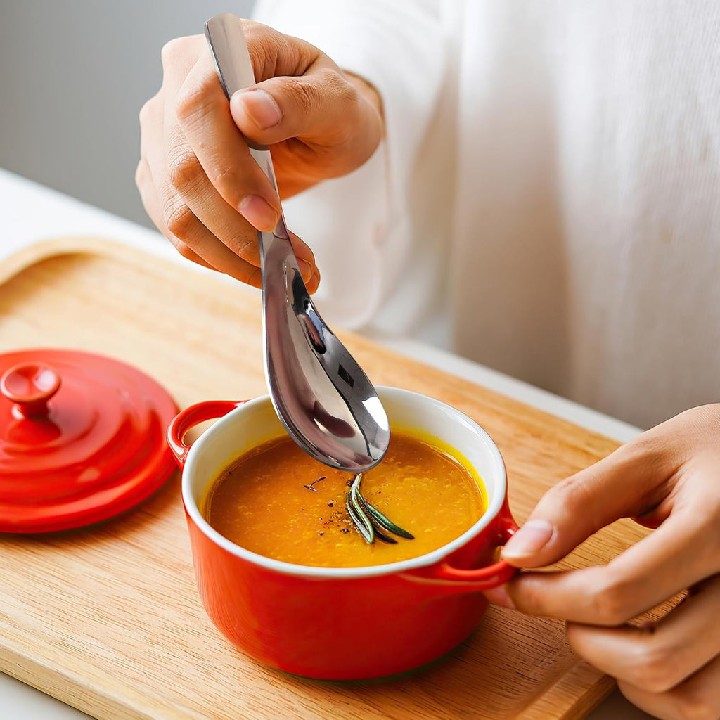 AOOSY Soup Spoons,Stainless Steel Korean Spoons Asian Soup Spoon, Set of 6 | Heavy Duty Thick Short Handle Ramen Spoon for Soup Cereals Dessert,6.3 In