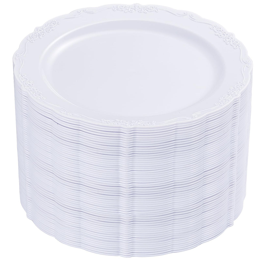 DaYammi 60PCS Ivory Plastic Plates, 10 inch Disposable Dinner Plates | Heavy Duty Ivory Disposable Plates Premium Dinner Plates Fancy Plastic Plates for Party, Wedding and Bridal Shower