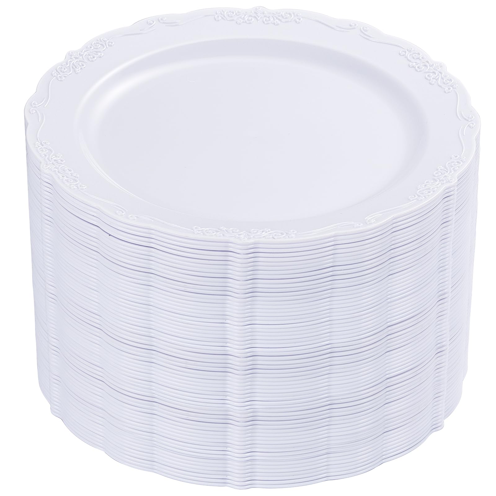 DaYammi 60PCS Ivory Plastic Plates, 10 inch Disposable Dinner Plates | Heavy Duty Ivory Disposable Plates Premium Dinner Plates Fancy Plastic Plates for Party, Wedding and Bridal Shower