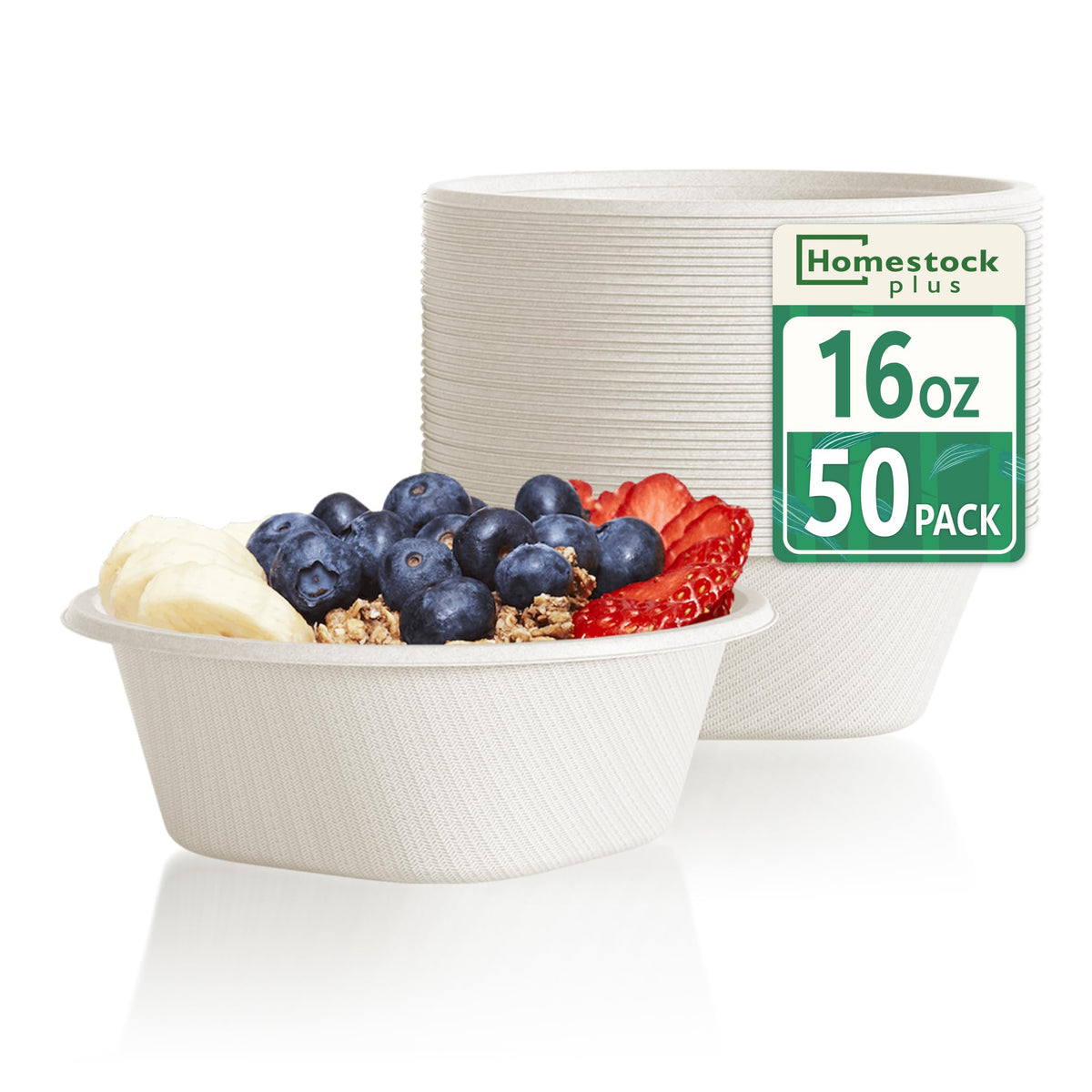 48 Oz Disposable Bowls - Heavy Duty and Compostable Bowl - Made from Sugarcane and Bamboo Fibers, Microwave Safe - Large Paper Bowl for Soup, Salad, Ramen, Popcorn, etc. [50 Pack]