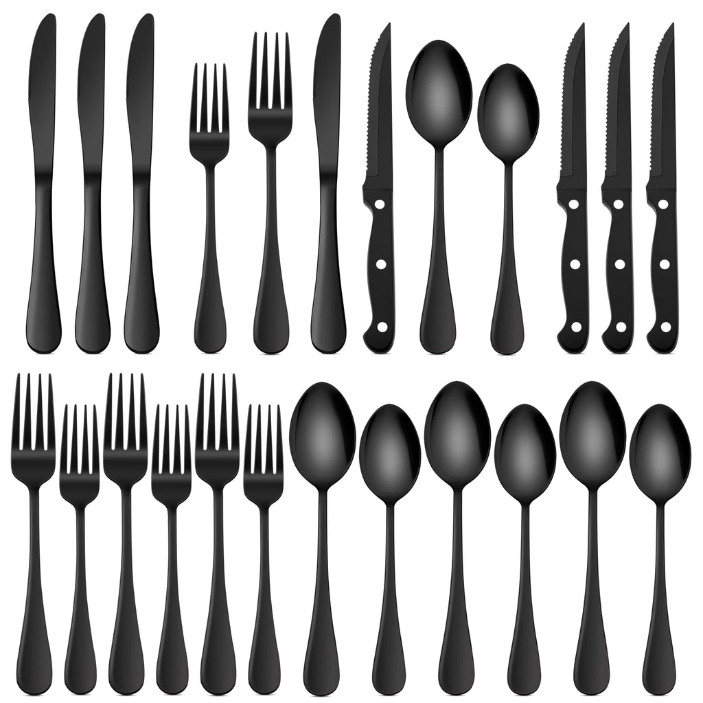 HaWare 48-Piece Silverware Set with Steak Knives, Stainless Steel Flatware | Mirror Polished Cutlery Tableware Set, Eating Utensils Include Knife Fork Spoon for Home Kitchen, Dishwasher Safe