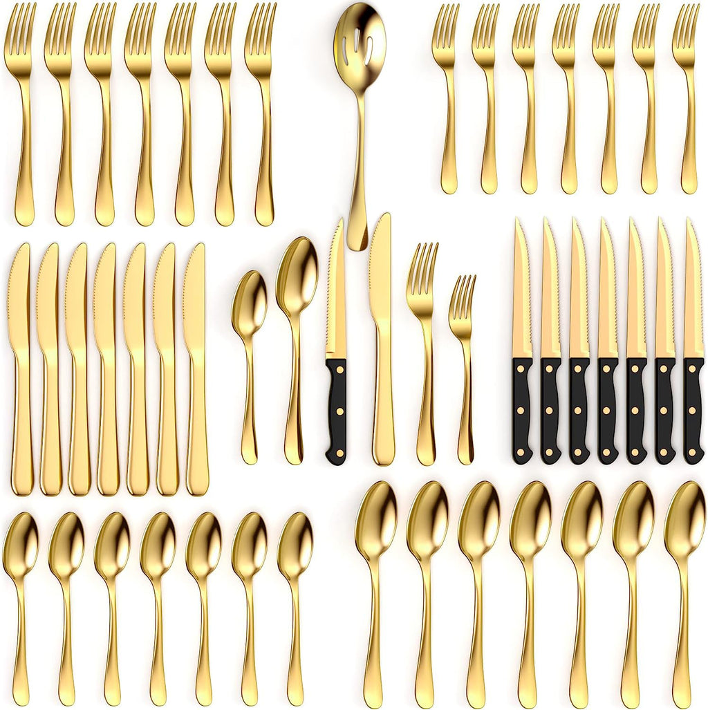49 Piece Silverware Set - Service for 8 - Stainless Steel Flatware serving set - Cutlery Set - Knife, Fork, and Spoon - Kitchen Utensils set - Dishwasher Safe - Stunning Polished Finish