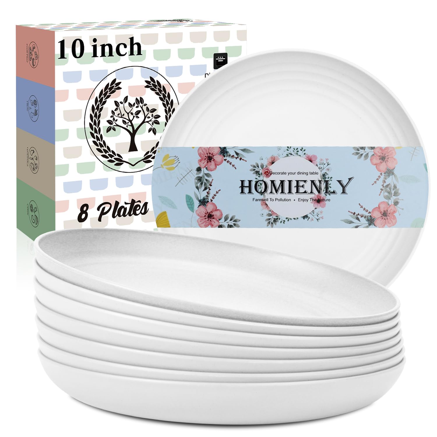 Deep Dinner Plates Set of 8 Alternative for Plastic Plates Microwave and Dishwasher Safe Wheat Straw Plates for Kitchen Unbreakable Kids Plate Set with 4 Colors (Classic Bright, 9 inch)