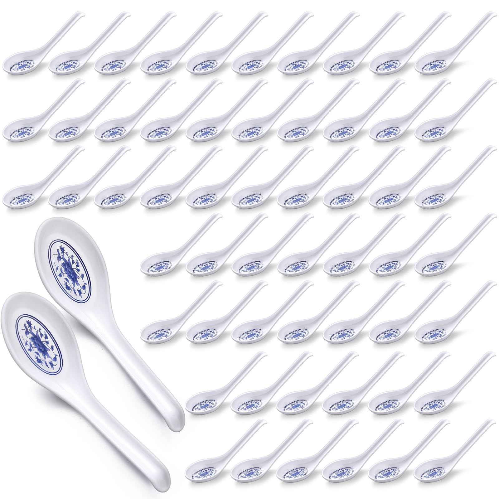 Hushee 100 Pcs Asian Soup Spoon Large Chinese Noodle Ramen Reusable Japanese Pho Spoon Bulk with Hook for Home Restaurant