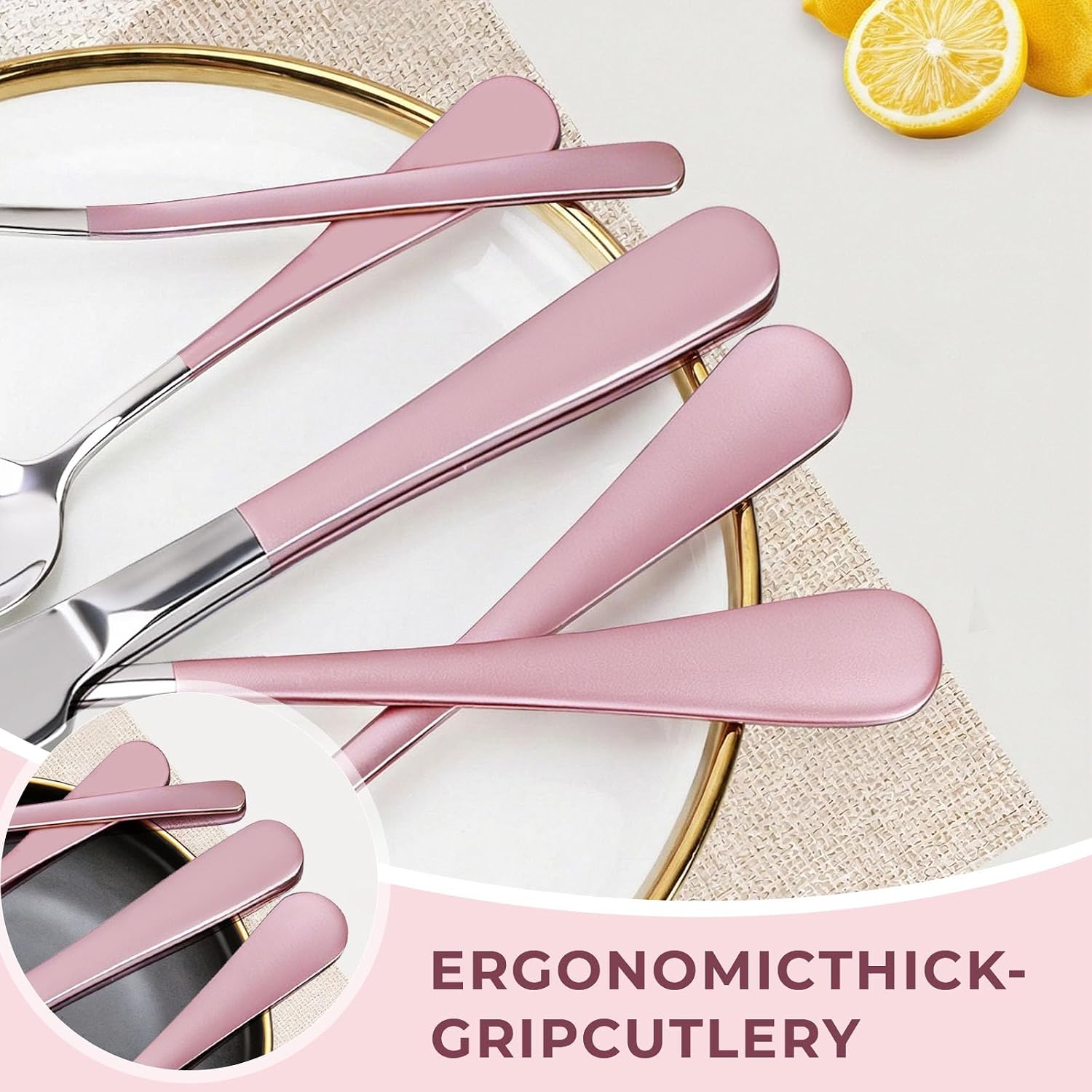 30 Pieces Silverware Set with Stainless Steel Utensil Drying Rack, Service for 6, Cutlery Set with Stand for Kitchen Counter, Tableware Set Includes Knives Forks Spoons Teaspoons Butter Knives (Pink)