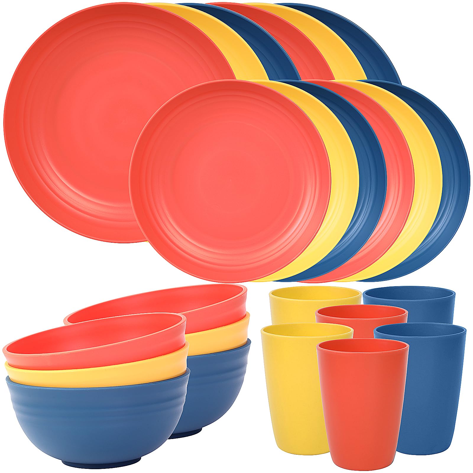 Quatish 24 Piece Plates and Bowls Sets for 6, Unbreakable Dinnerware Sets, Dish Set for Camping, Dishwasher Microwave Safe, Outdoor Kitchen and Apartment Dorm Dinning RV Essentials, Black