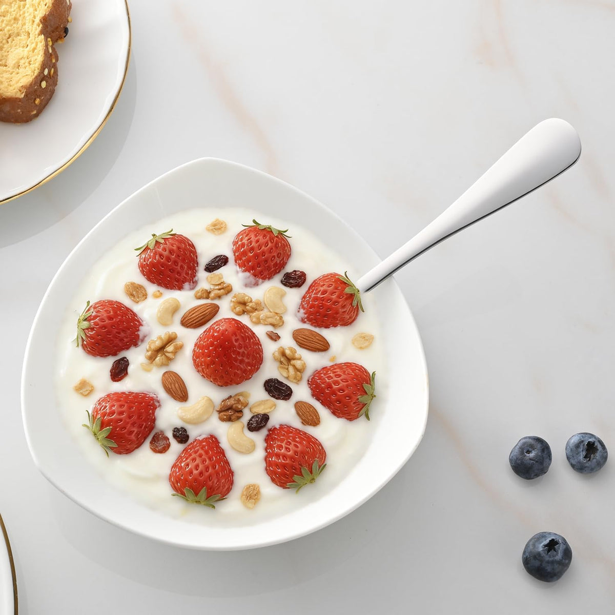 Round Soup Spoons Set of 8, 7.4 Inch Classic Metal Kitchen Silverware Spoons, Mirror Polished Stainless Steel Spoons for Cereal, Dessert