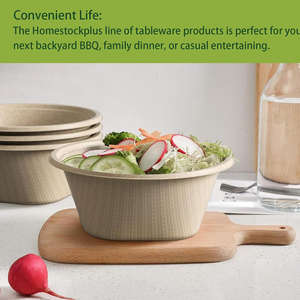 Large Disposable Bowl - Heavy Duty Paper Bowls - Made from Sugarcane and Bamboo Fiber, Microwave Safe - 48 Oz Paper Bowls for Soup, Salad, Ramen, Popcorn, etc.[50/Pack]