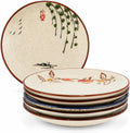 6 Inch Japanese Retro Dinner Plates Set of 6 | Ceramic Hand-painted Serving Bowsl Set for Serve Dishes, Pasta, Salads, Snacks, Sushi, Dishwasher Microwave Safe