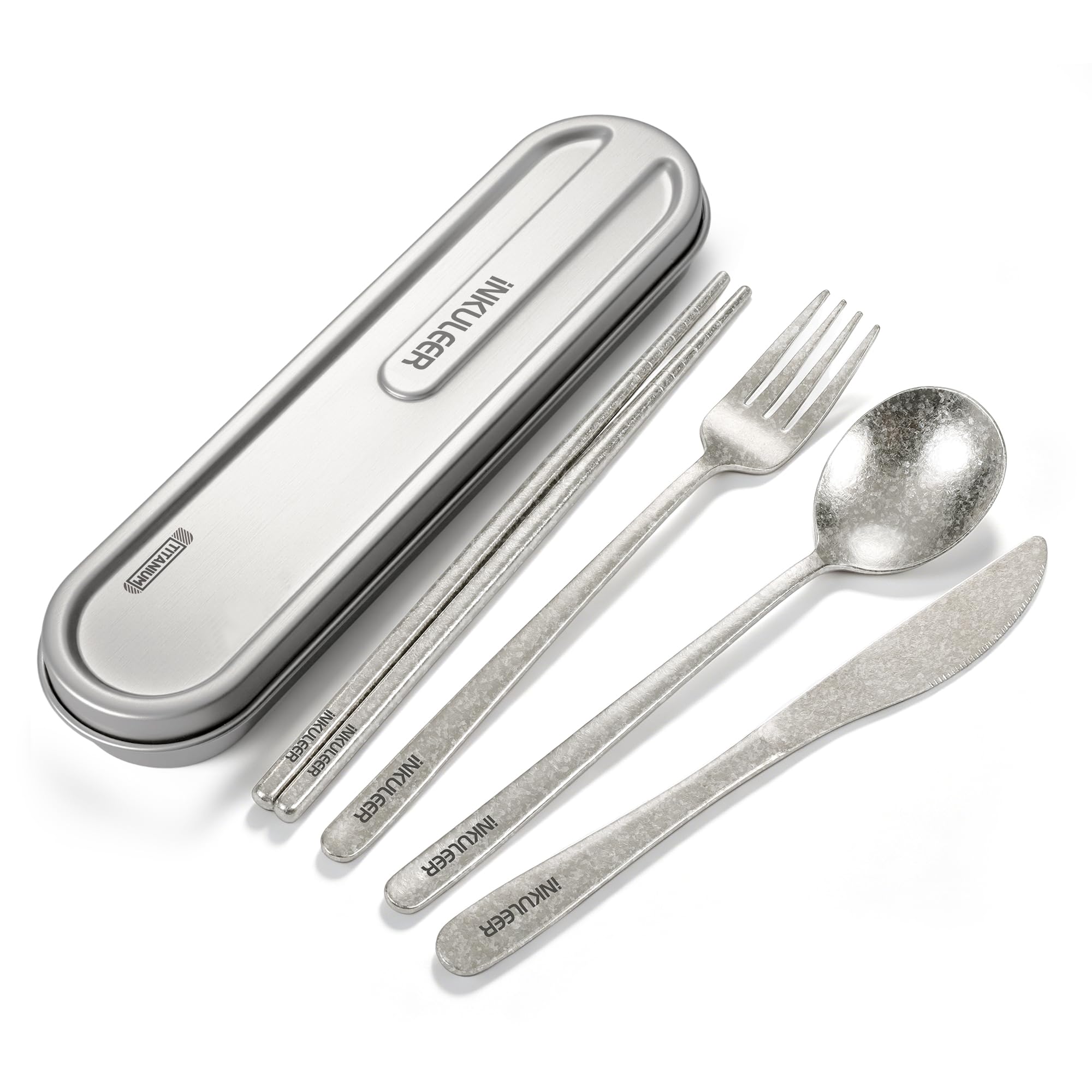 iNKULEER Travel cutlery set, 18/8 stainless steel cutlery, Reusable utensils set with case, Portable Silverware Lunch Box for Camping and Office (Pink)