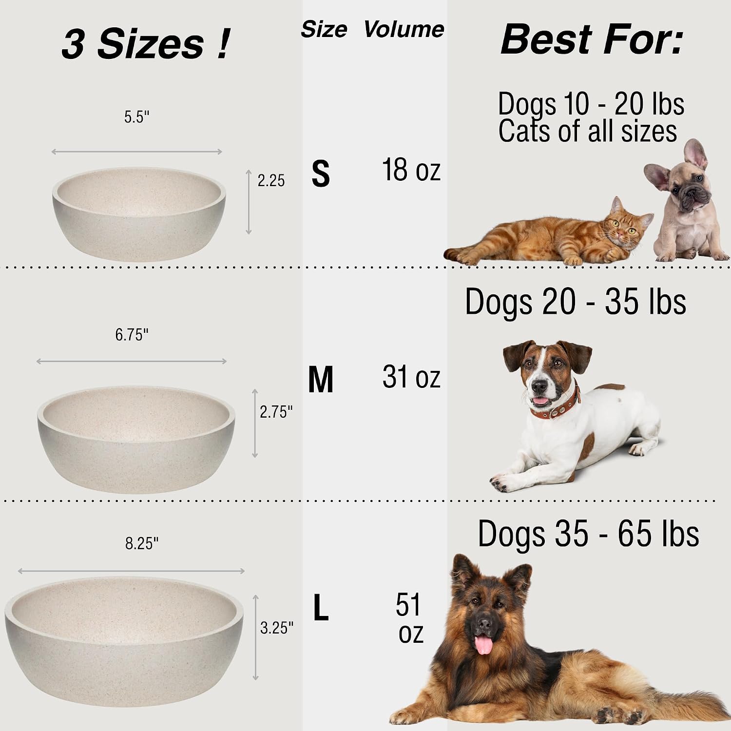 Loving Pets - Dolce Bamboo - Eco-Friendly Pet Bowls & Dishes for Dog, Cats, Puppy Food and Water Bowl -Sustainable and Dishwasher Safe, Made with Real Bamboo (Medium, Oat-Beige)