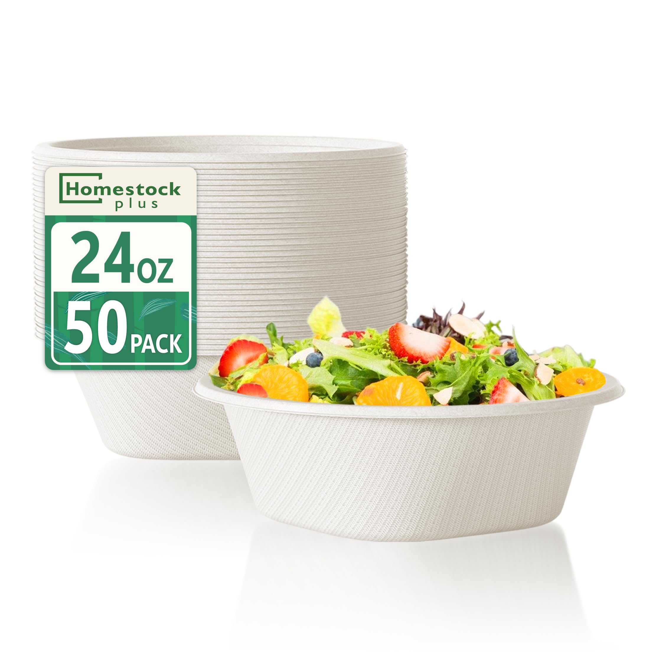 48 Oz Disposable Bowls - Heavy Duty and Compostable Bowl - Made from Sugarcane and Bamboo Fibers, Microwave Safe - Large Paper Bowl for Soup, Salad, Ramen, Popcorn, etc. [50 Pack]