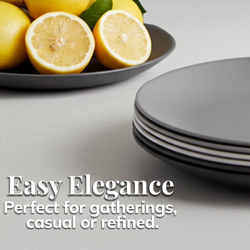 US Acrylic Everest Ultra-Durable Plastic 10 inch Dinner Plates in Grey Stone | Set of 6 Reusable, BPA-Free, Made in the USA, Dishwasher Safe Dinnerware